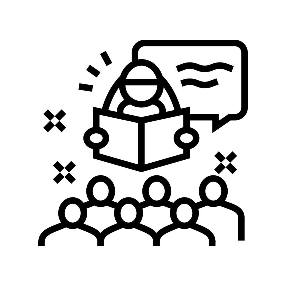 story time in children library line icon vector illustration