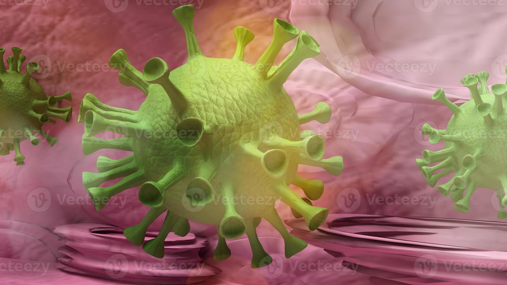 covid 19  virus microorganism  3d rendering   for medical content. photo