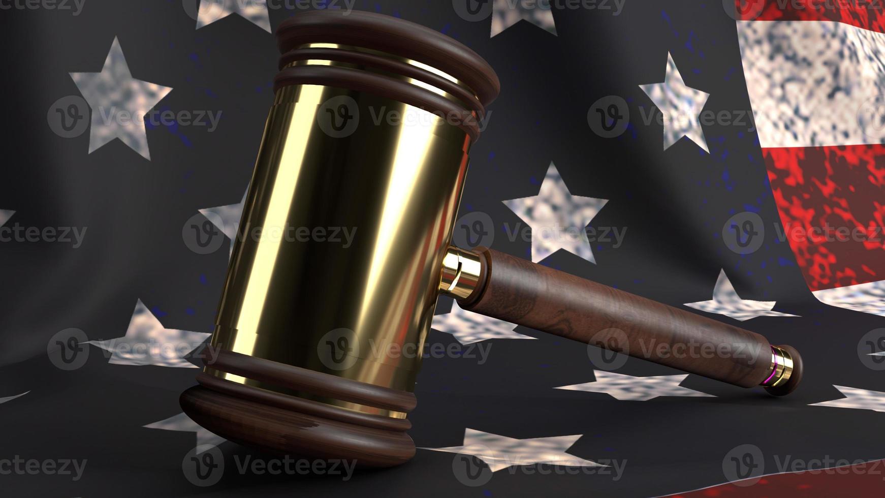 hammer on front American flag 3d rendering for law content. photo