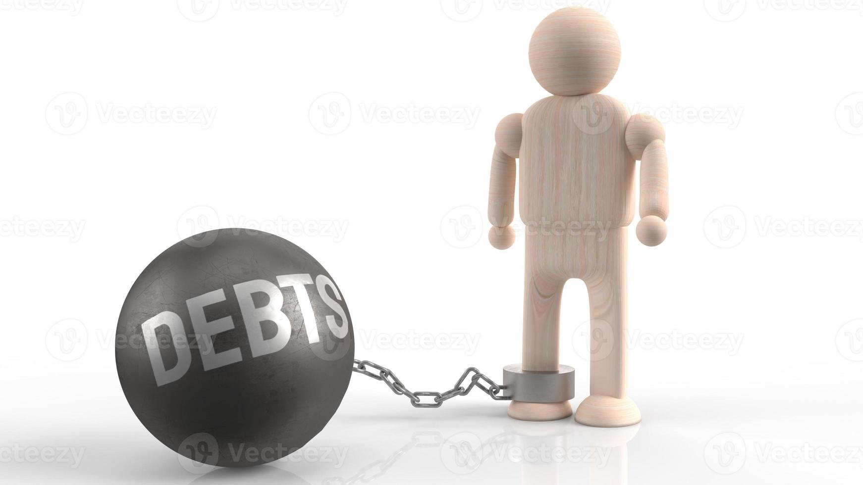 wood figure and Debts metal ball 3d rendering  for Financial concept photo