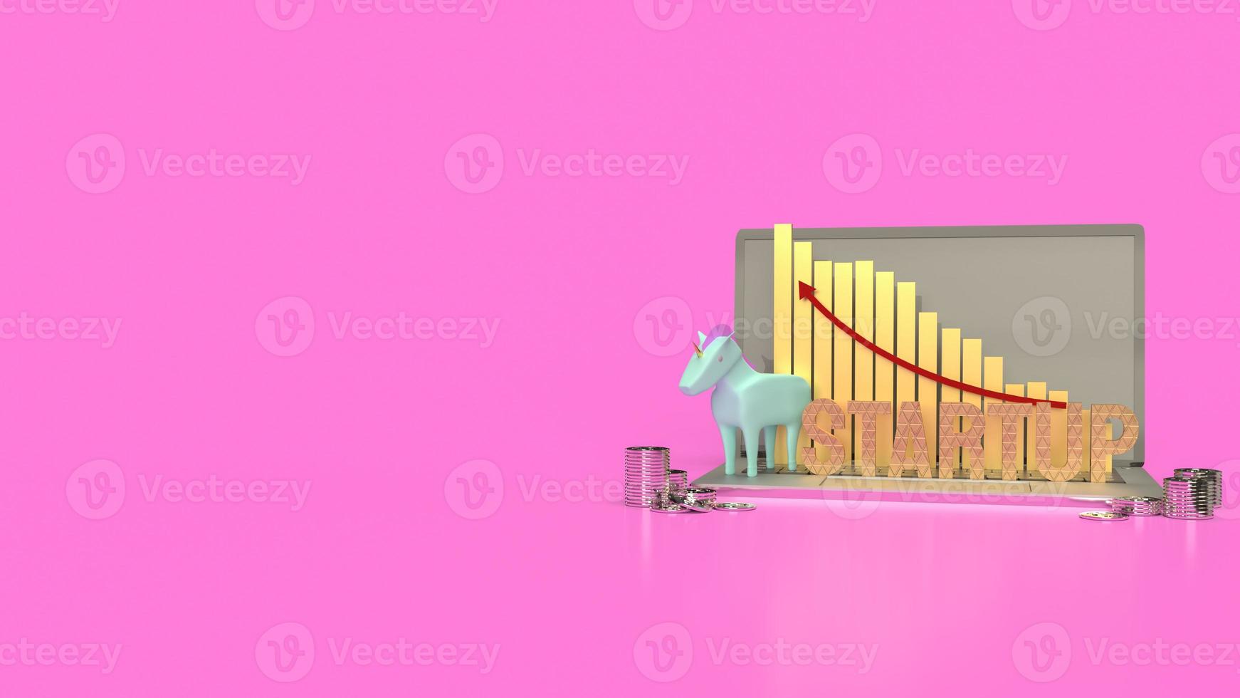 The blue unicorn and chart arrow up  for symbol startup business 3d rendering photo