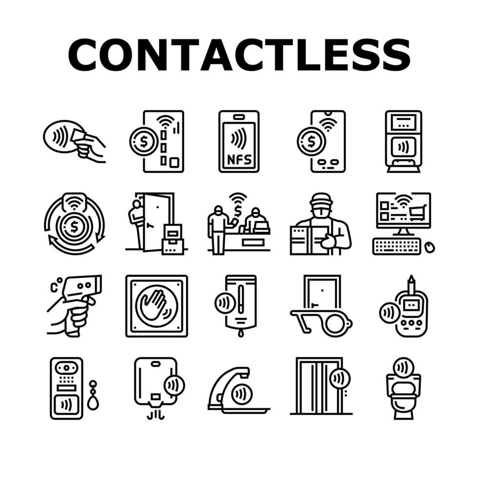 Contactless System Technology Icons Set Vector