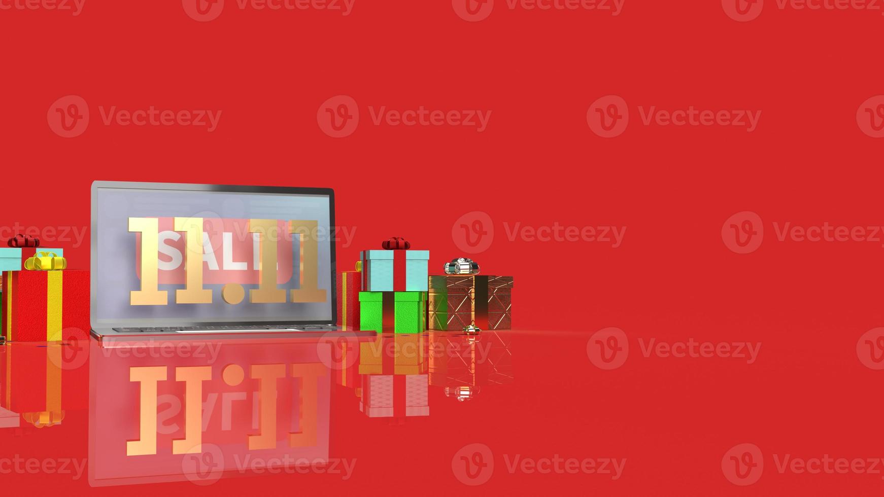 shopping festival 11.11 gold text and notebook, gift box 3d rendering. photo