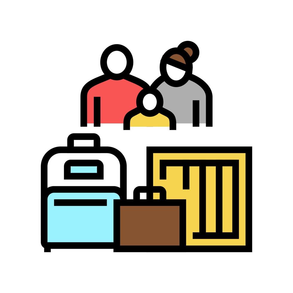 refugiado familiar con ilustración de vector de icono de color de equipaje