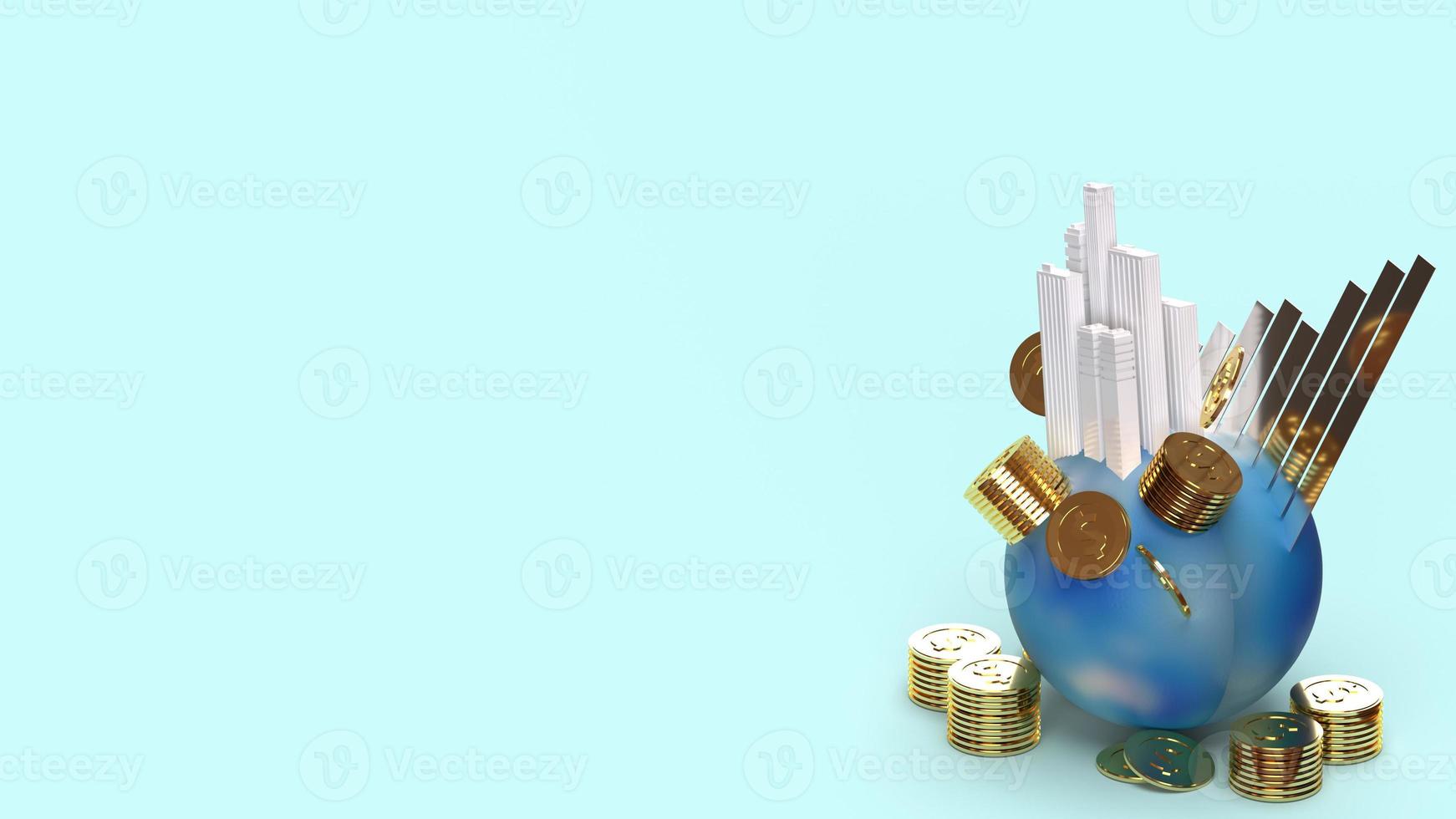 building on earth coins and chart 3d rendering for business content. photo