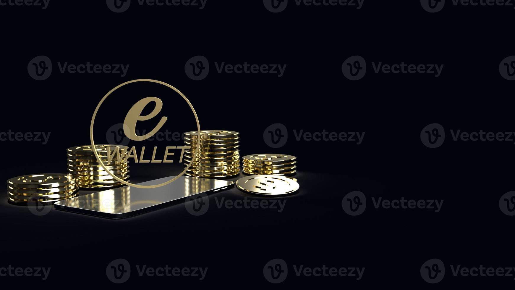 mobile symbol e wallet  and gold coins 3d rendering for e business concept. photo