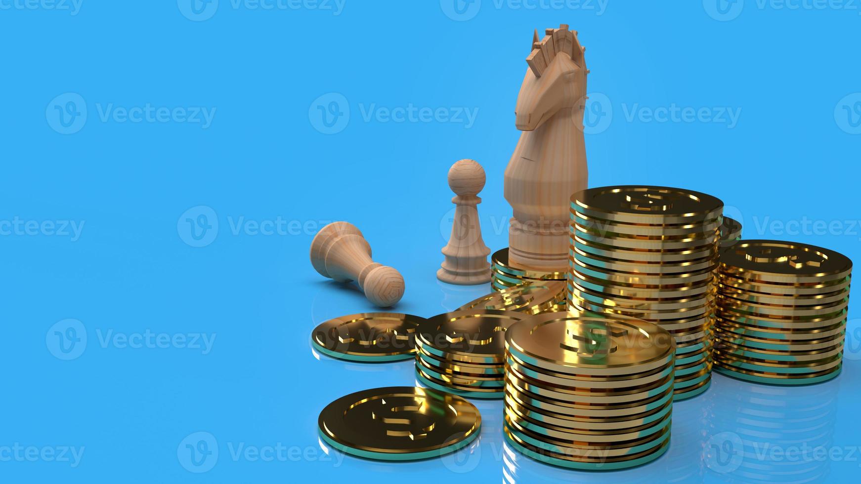 knight chess on gold coins 3d rendering for business content. photo