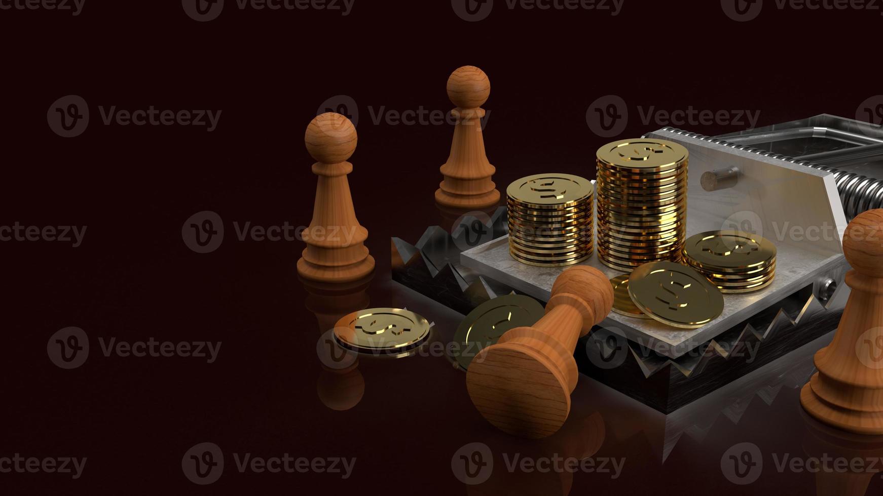 gold coins in mouse trap 3d rendering  business concept photo