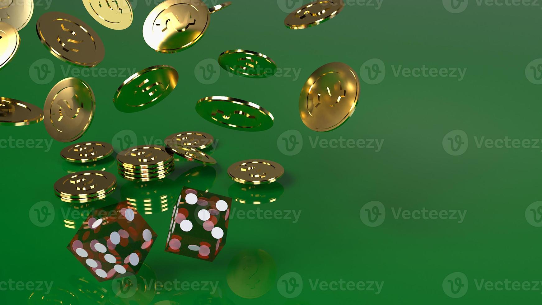 Red dices on green 3d rendering close up image. photo