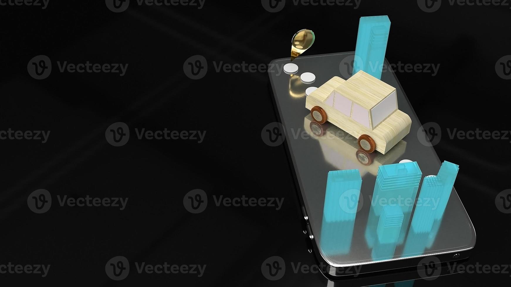 car and city  on smartphone screen for map navigation app concept 3d rendering. photo