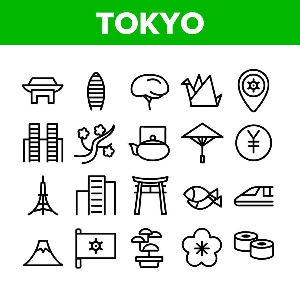 tokio colección nación elementos iconos conjunto vector