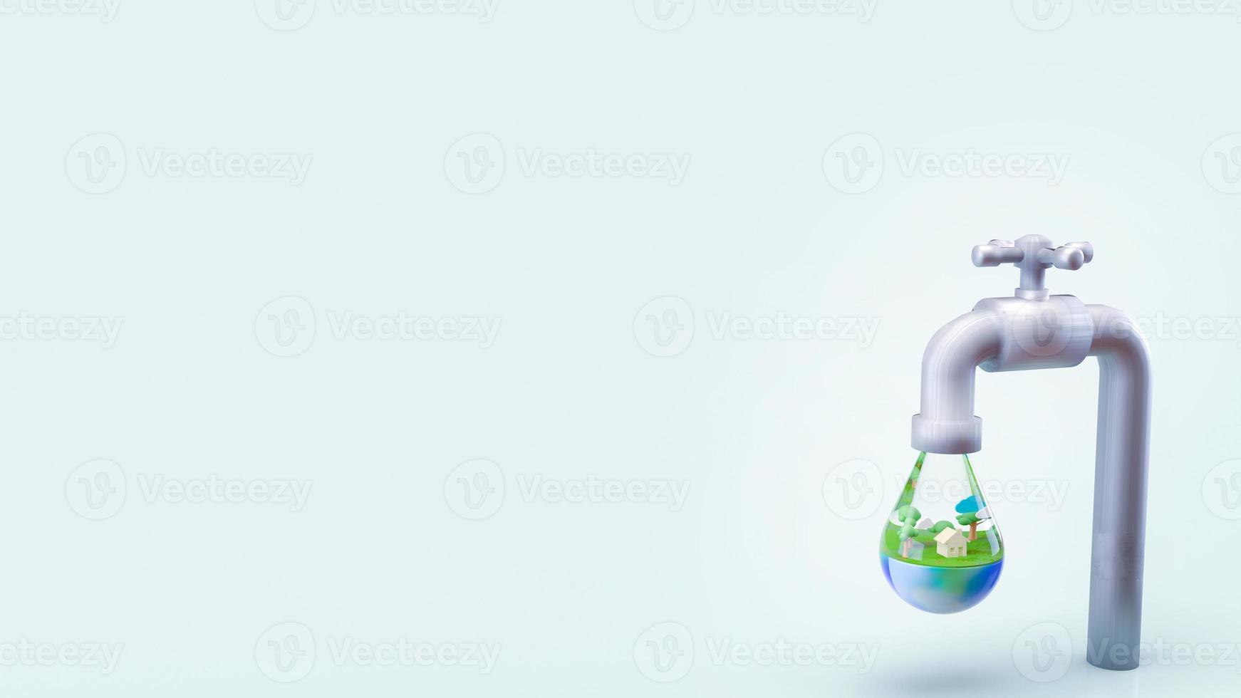 The earth in water drop for world water day or ecology concept 3d rendering. photo