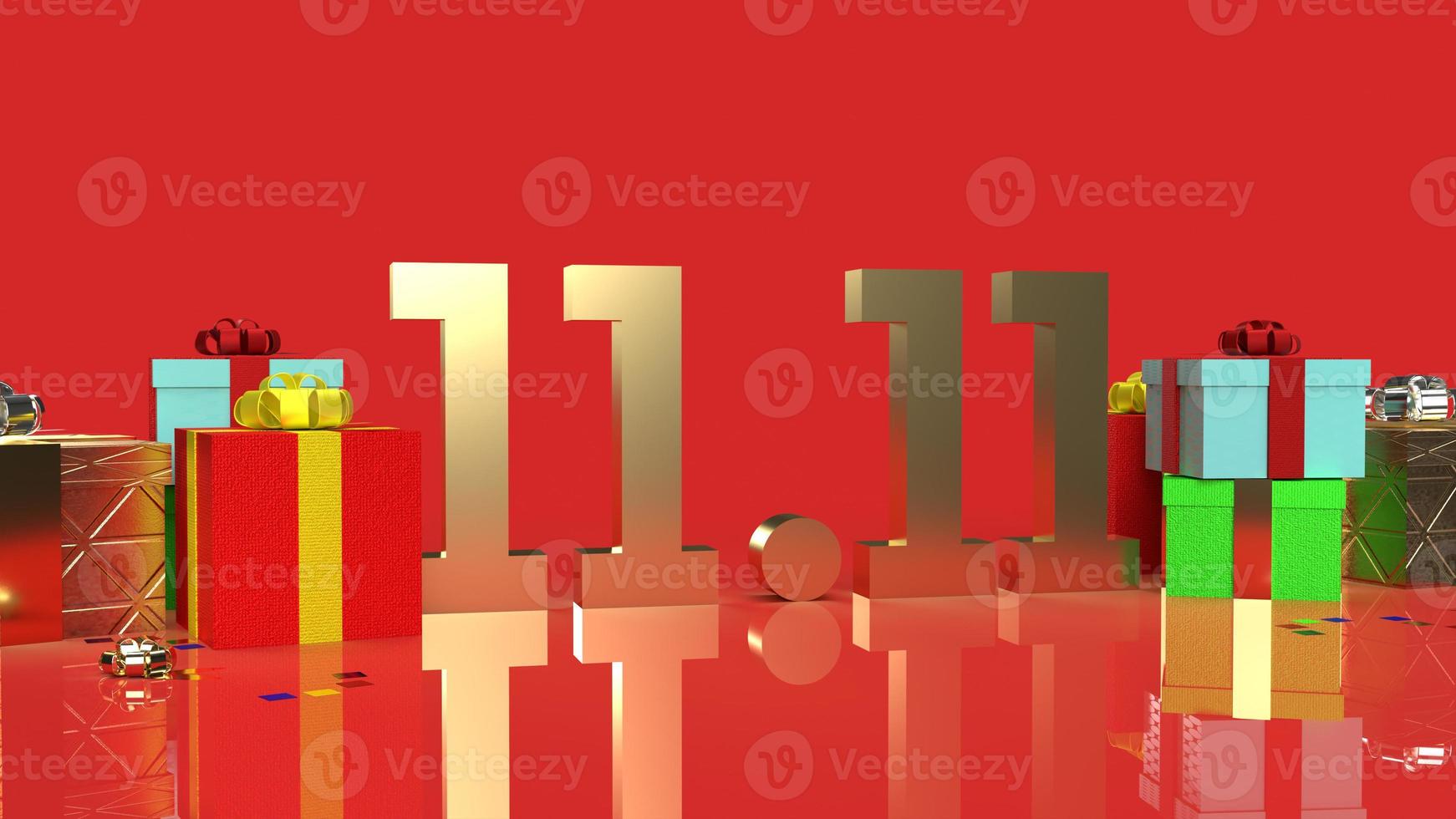 The shopping festival 11.11 gold text and gift box 3d rendering. photo