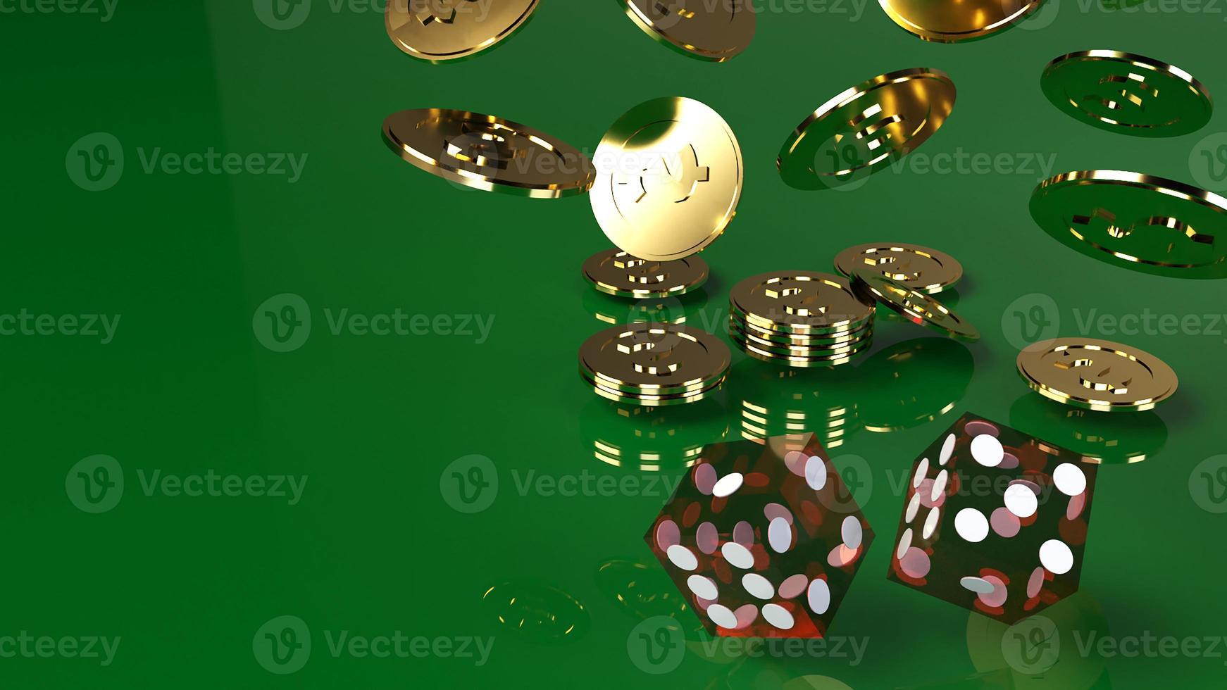 Red dices on green 3d rendering close up image. photo