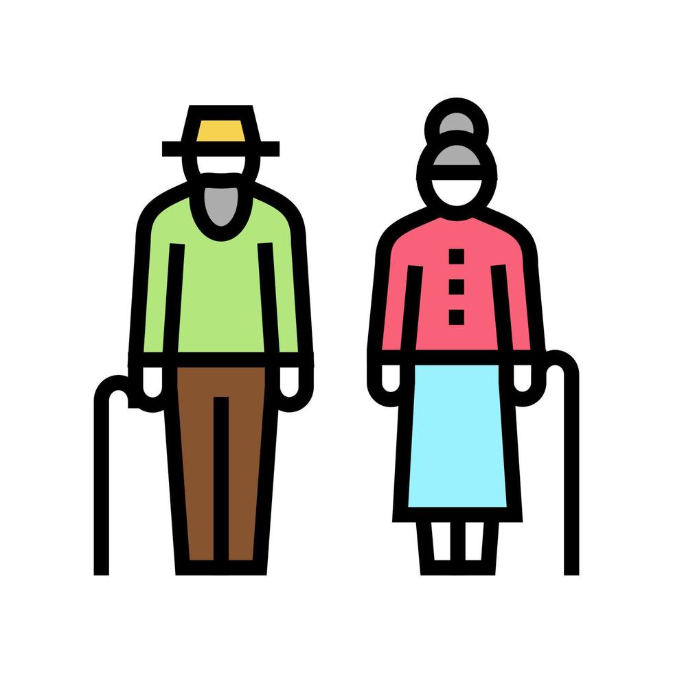 abuela y abuelo caminando juntos icono de color ilustración vectorial vector