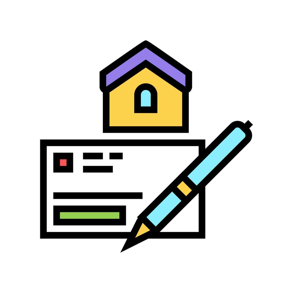 signing check for pay mortgage color icon vector illustration