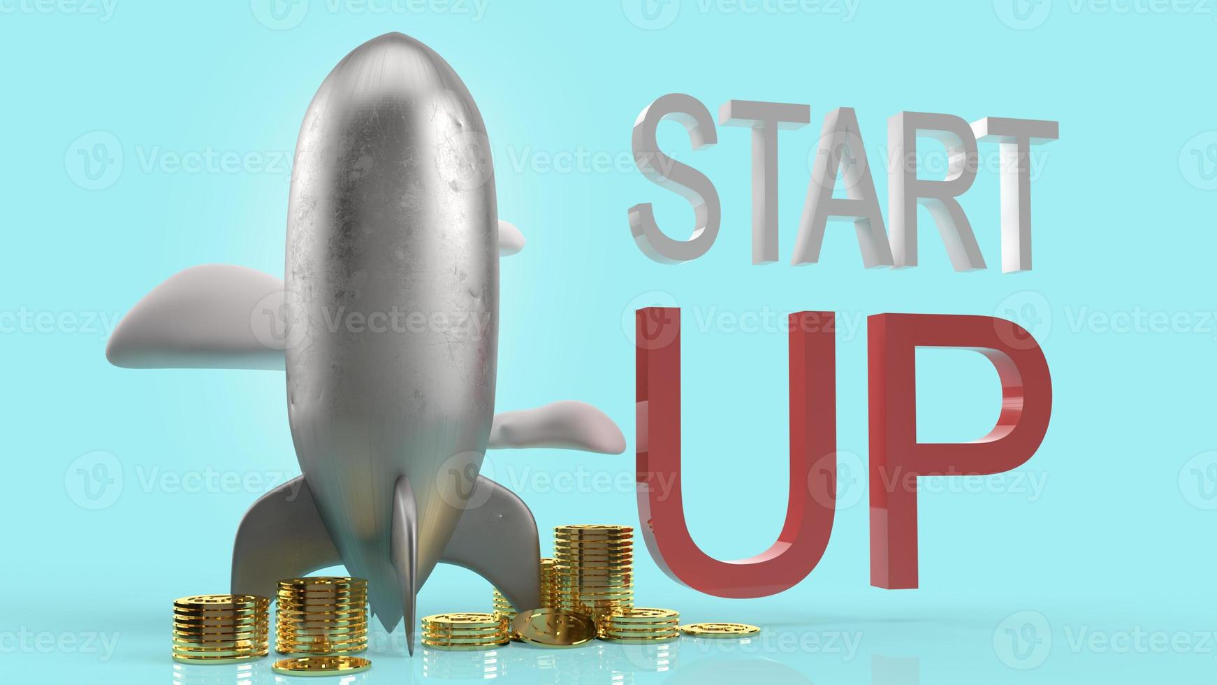 rocket and gold coins 3d rendering for start up content. photo