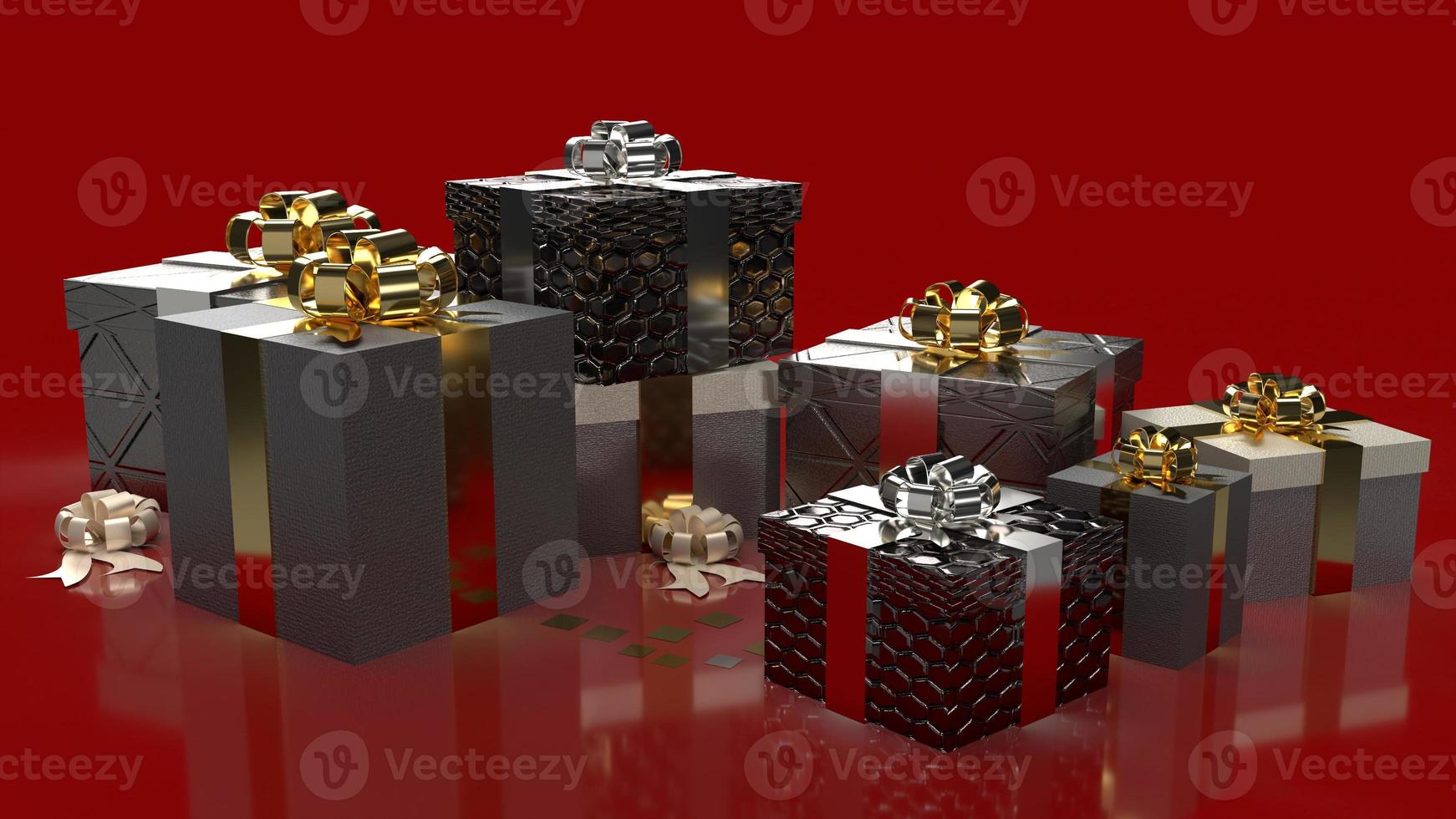 The  gift boxes on red background for shopping content 3d rendering. photo