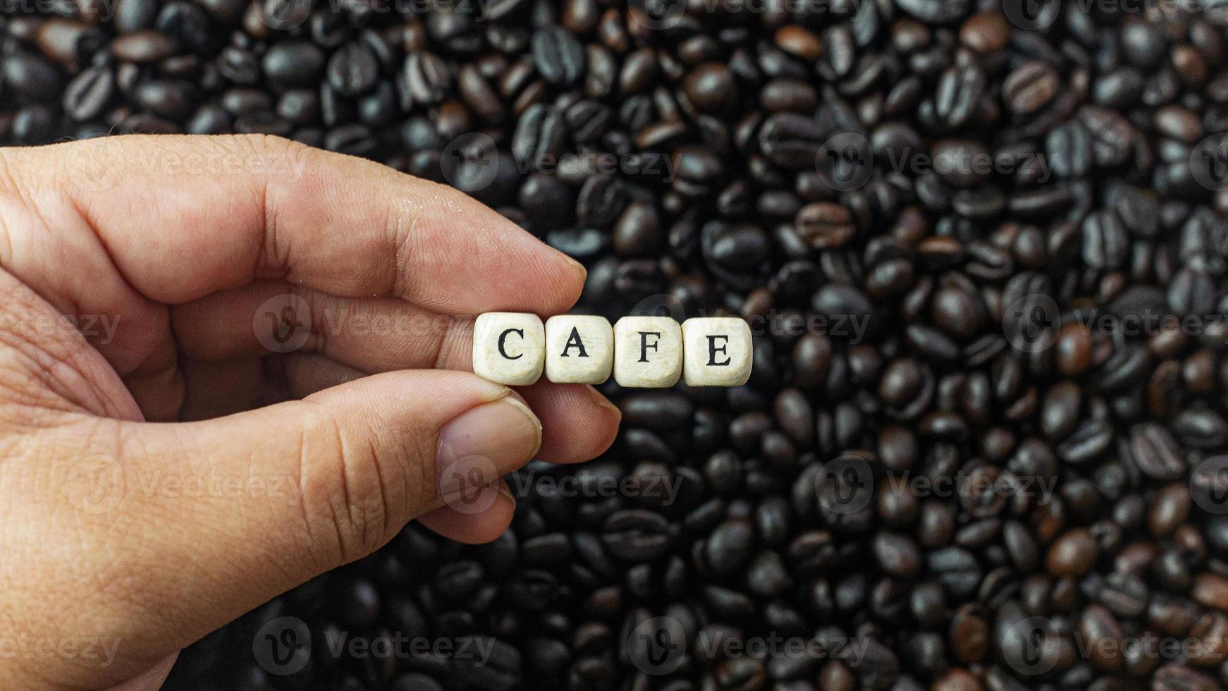 coffee roasted and text wood cube close up image. photo
