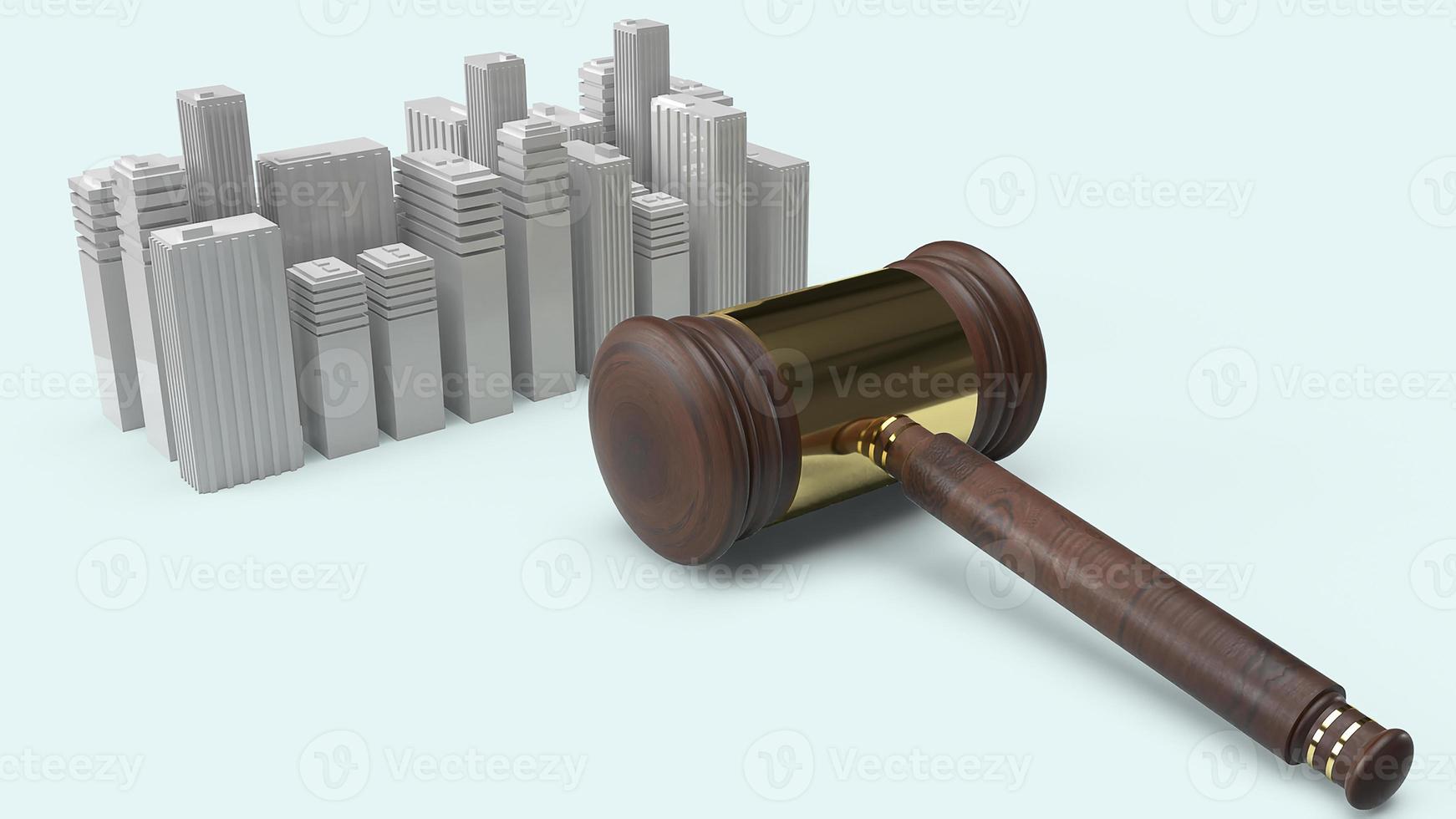 imagen de martillo de construcción y justicia para la representación 3d del concepto de ley de propiedad. foto