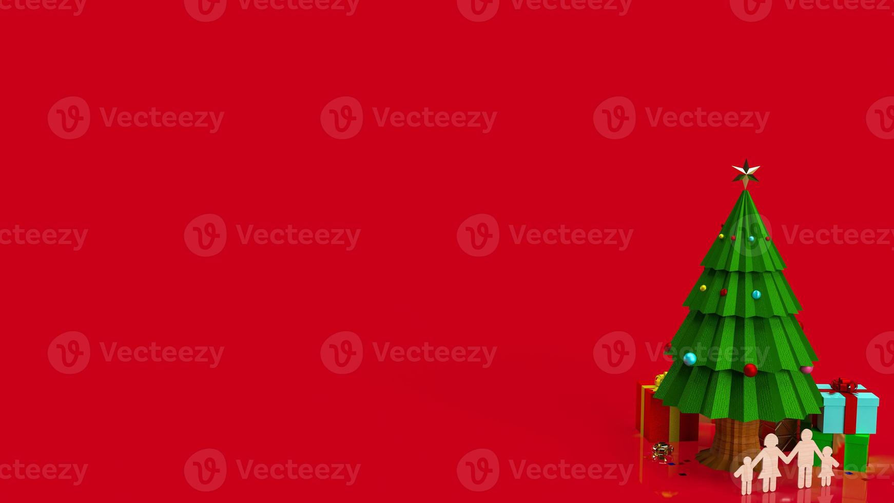 Christmas tree and family wood plate for celebration or holiday concept  3d rendering photo