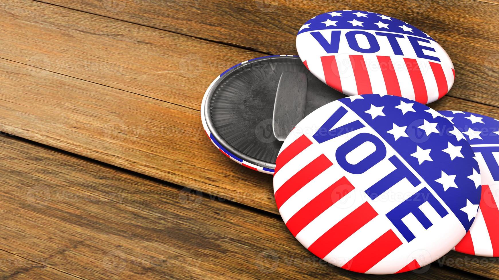 American vote badge on wood table for social content 3d rendering photo