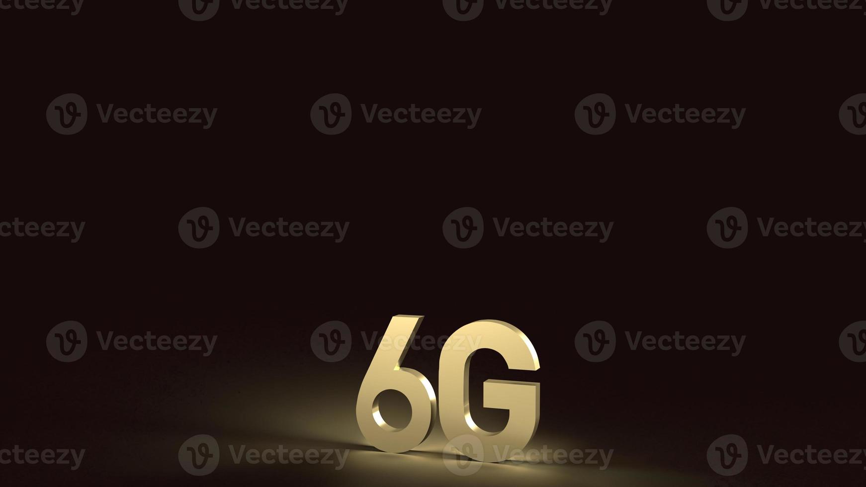 3d rendering 6g text gold surface glow in dark image for mobile technology content. photo