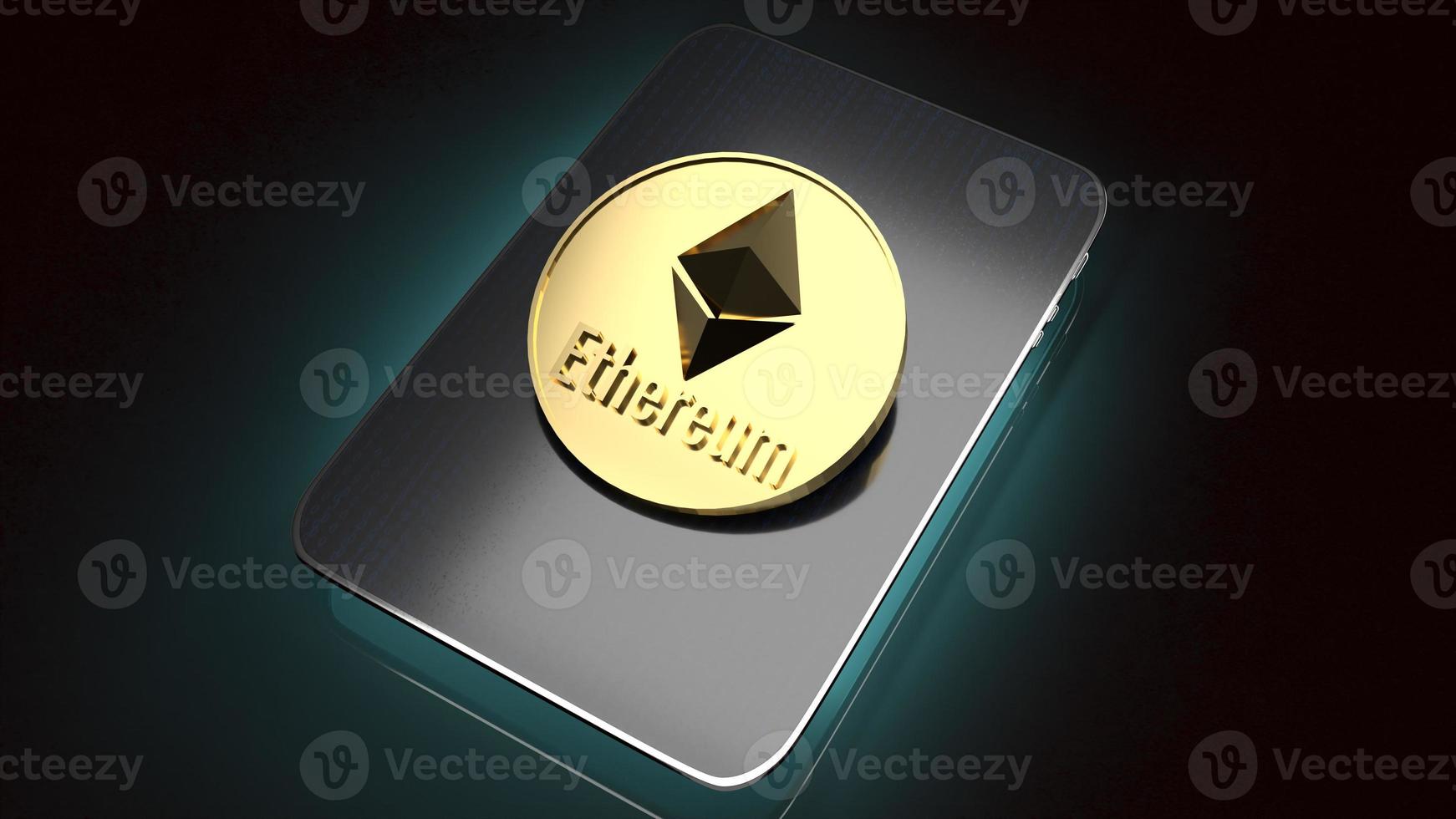 las monedas ethereum en la tableta para la representación 3d de contenido empresarial. foto