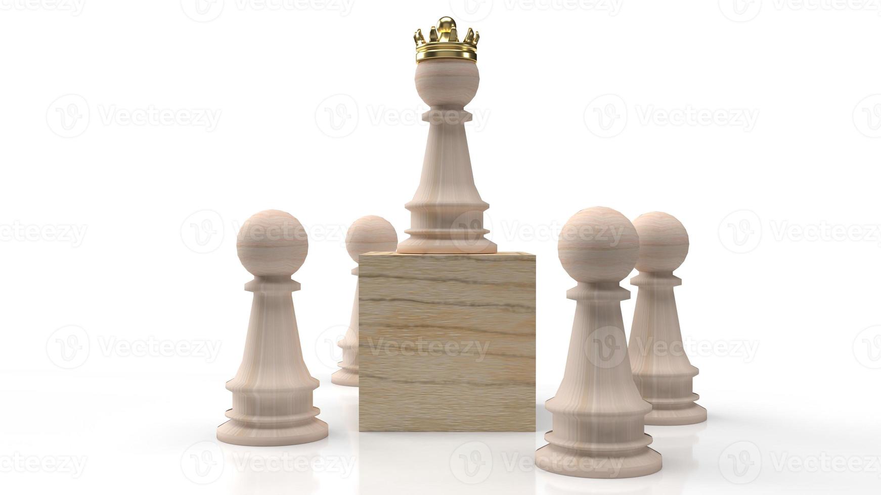 The wood chess and gold crown on wood cube for business content 3d rendering. photo