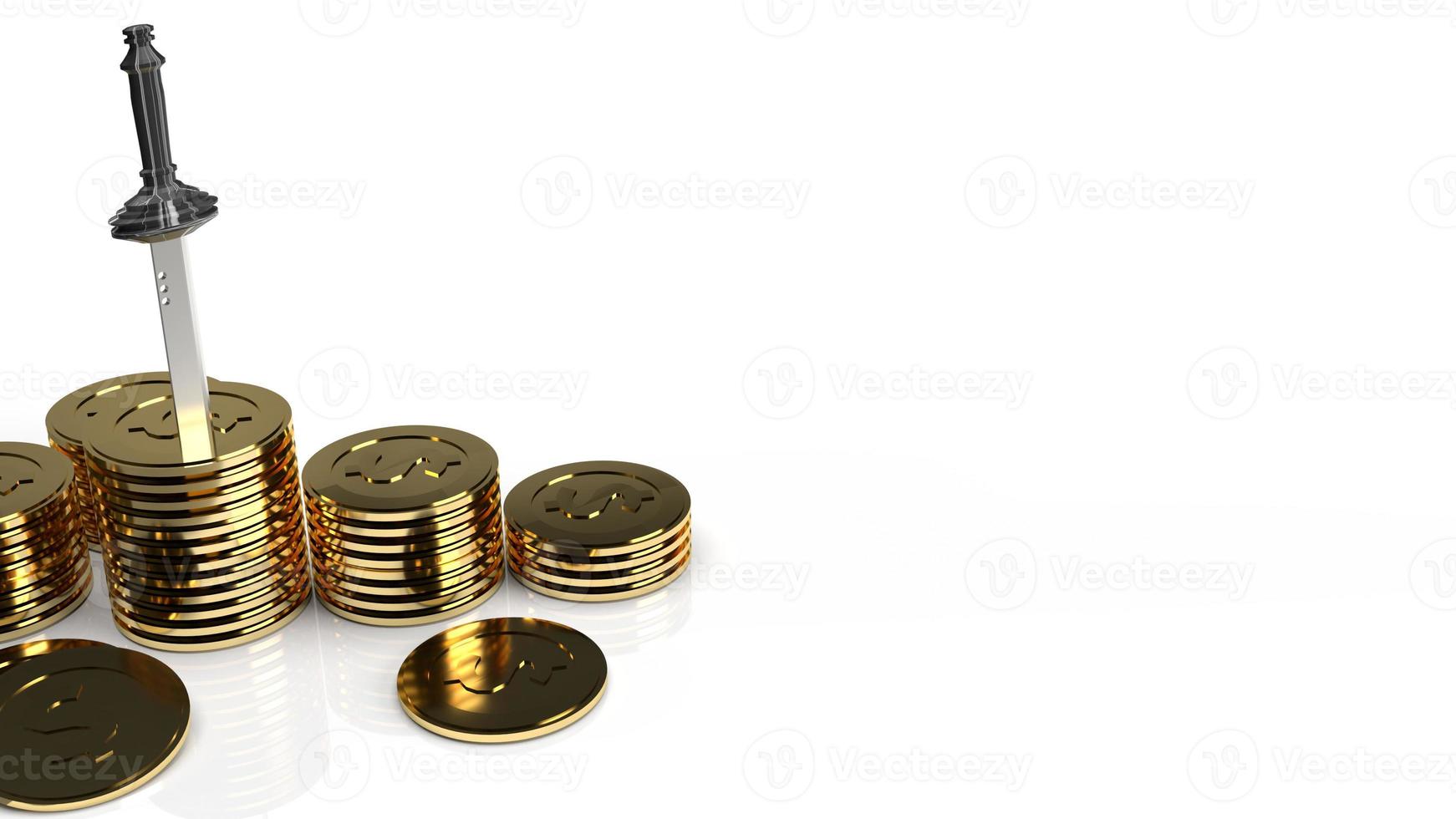 sword in gold coins for business content 3d rendering. photo