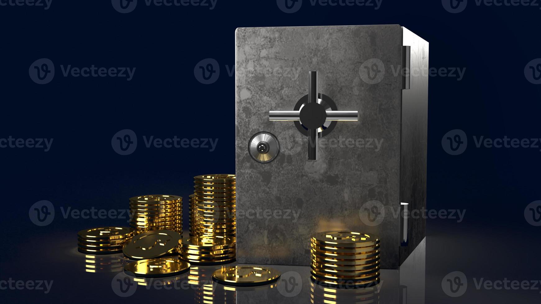 safe box and gold coins in dark background for  security content 3d rendering photo