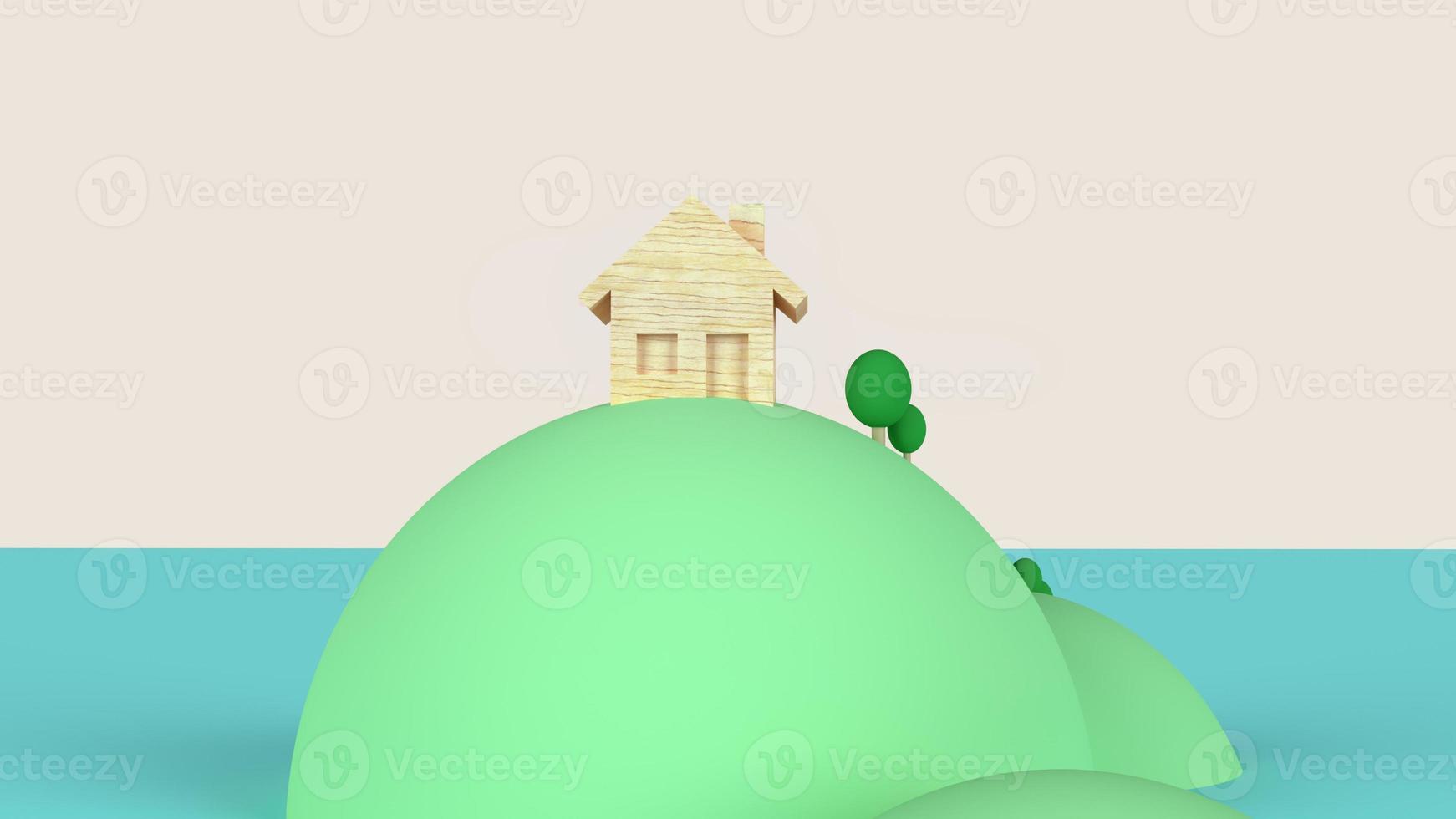 home wood on island 3d rendering  for social distancing or work from home content. photo