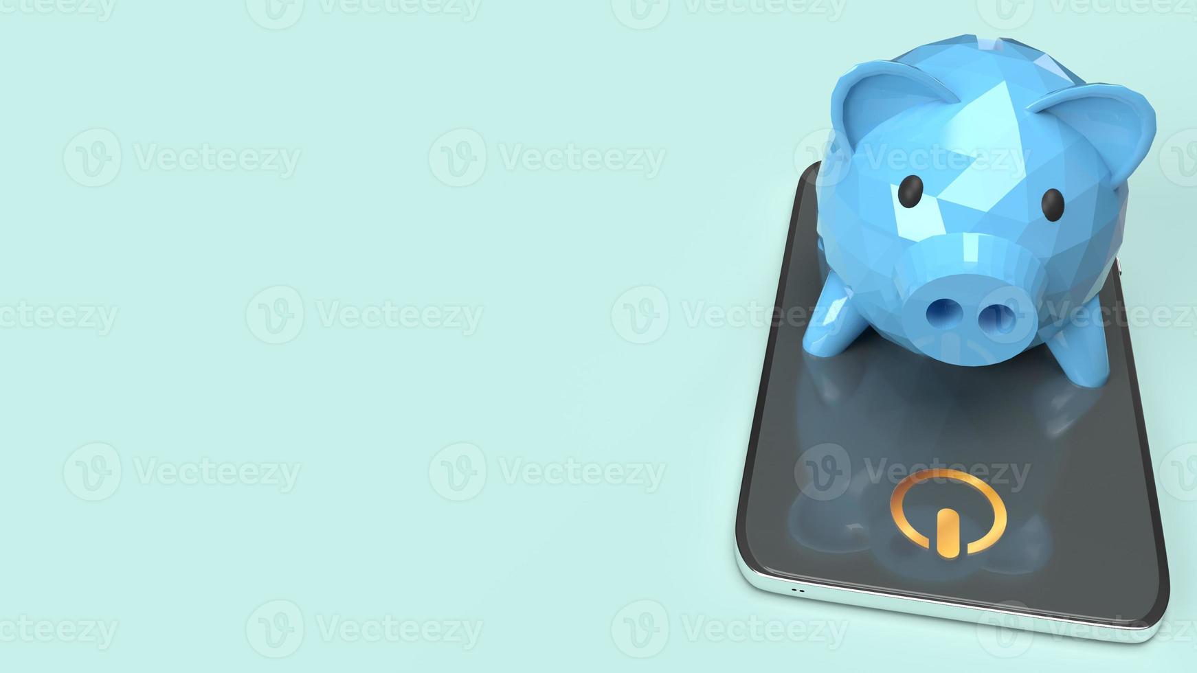 Piggy bank on mobile 3d rendering for bank applications content. photo