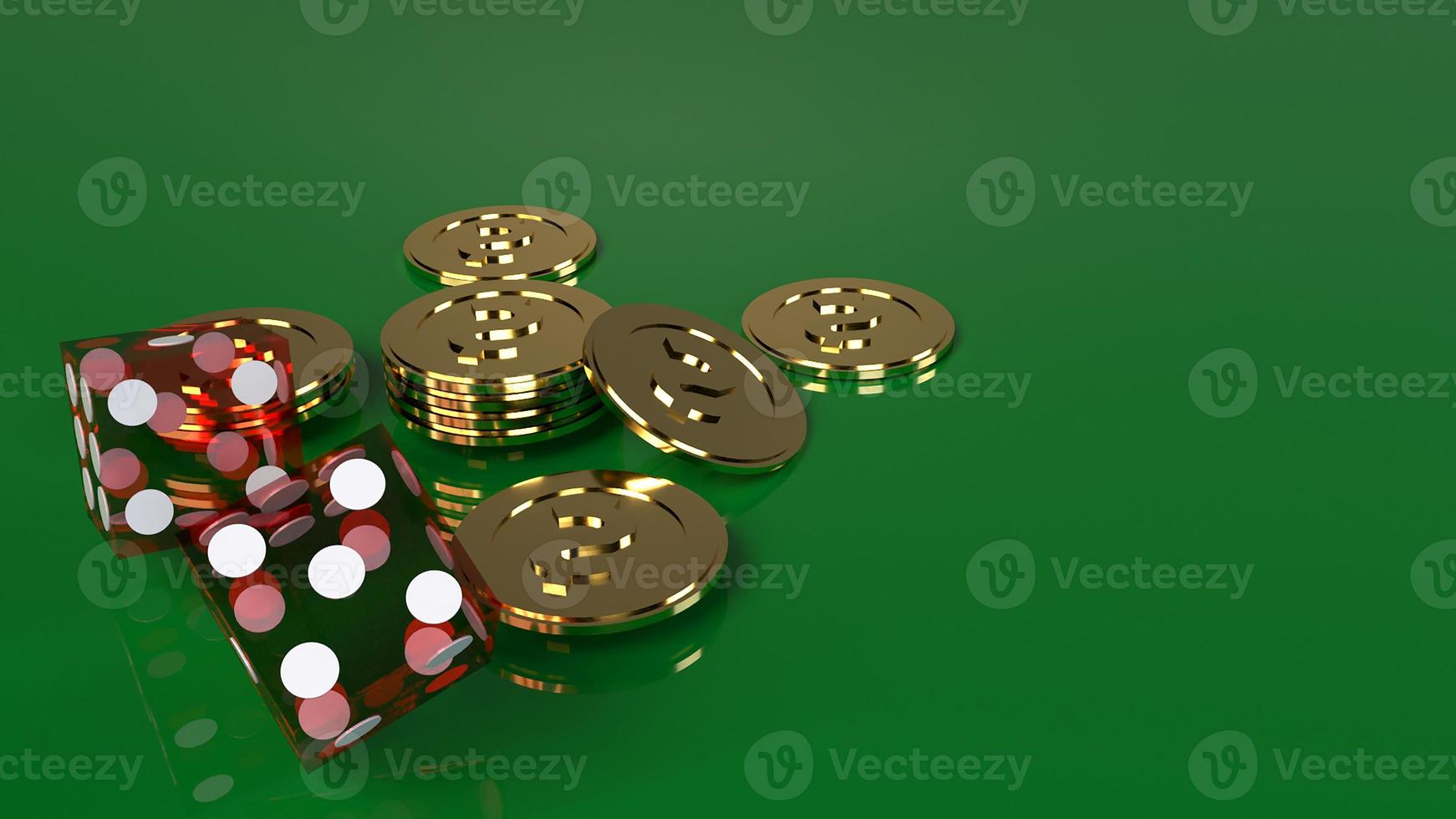 Red dices on green 3d rendering close up image. photo