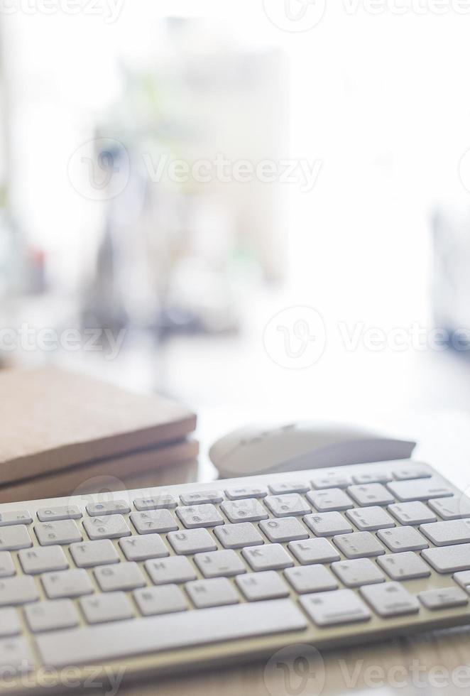 The work station office flat lay wood table image for background. photo