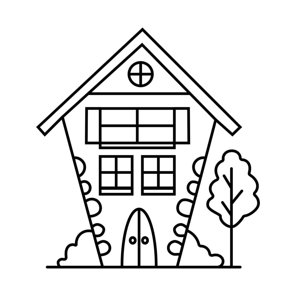 illustration of funny house, doodle concept, good for coloring book, for kids vector