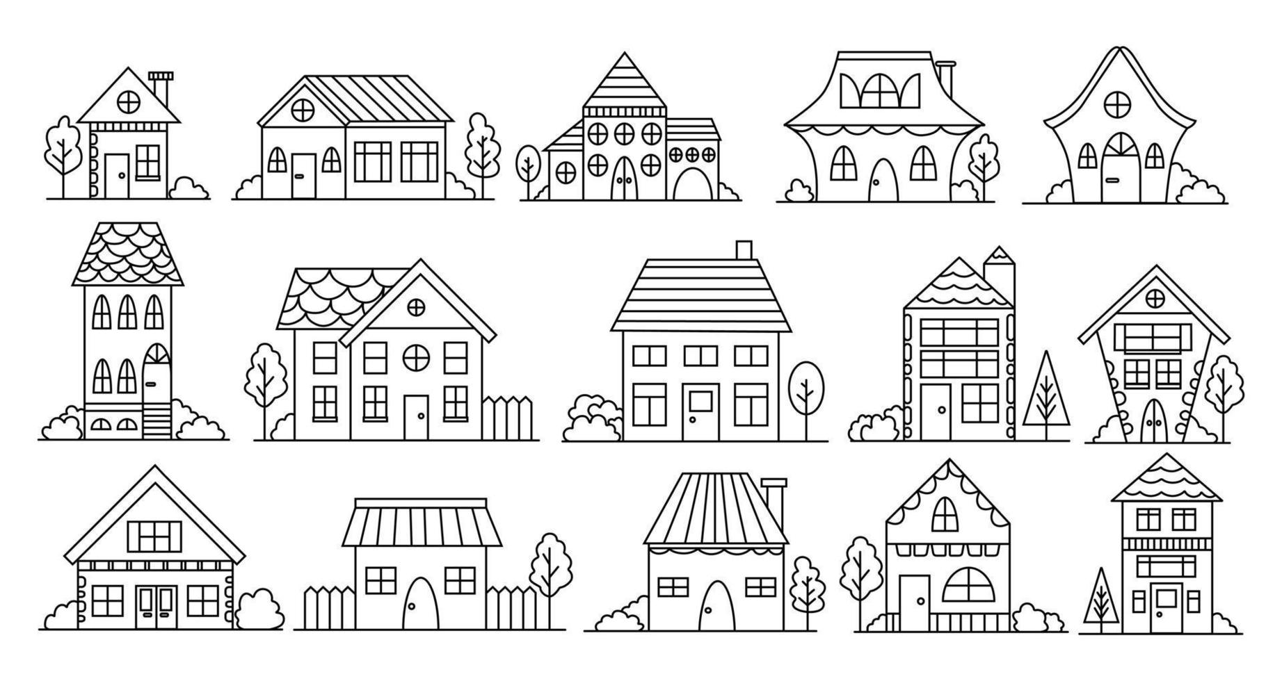 buildings doodles set vector