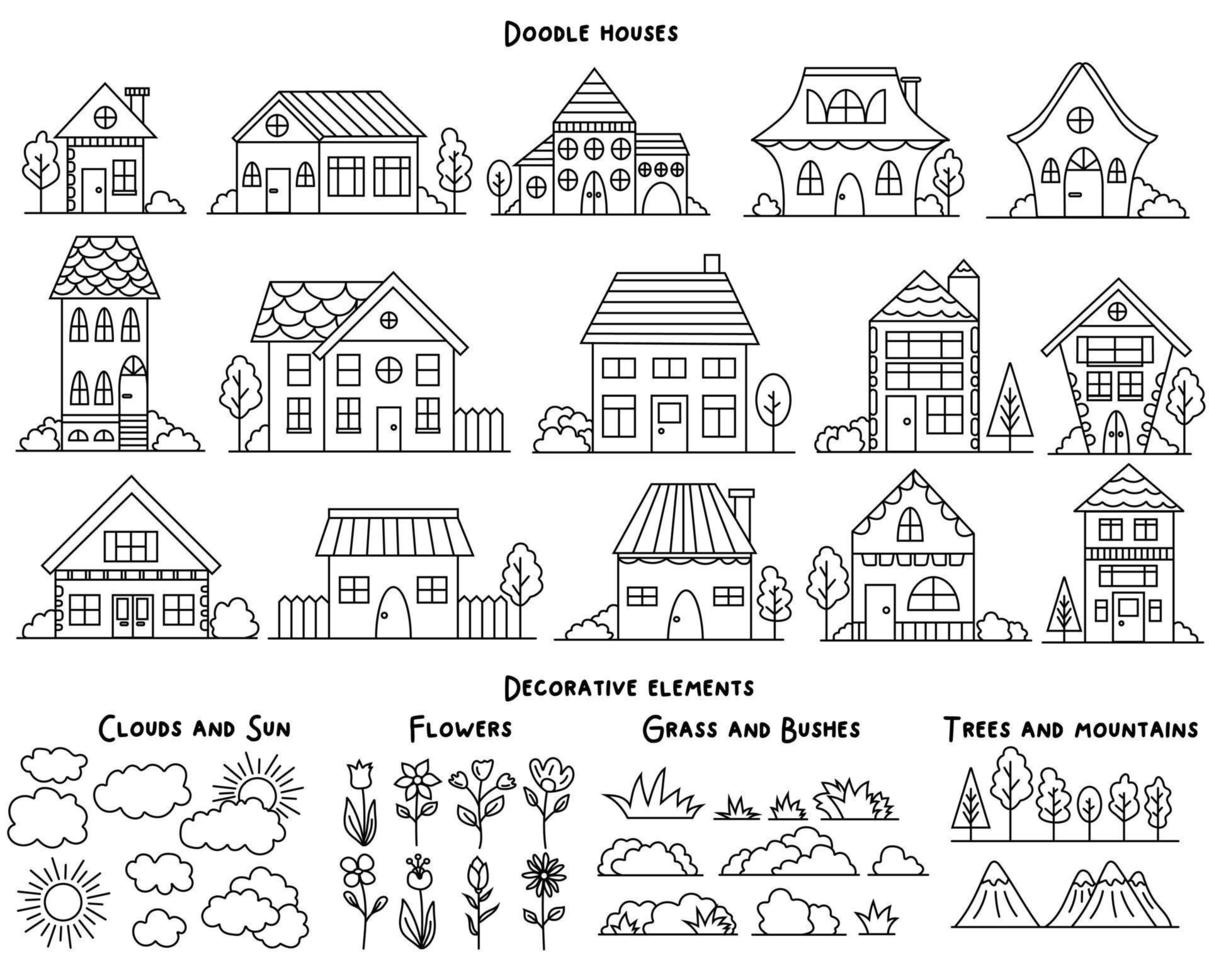 buildings doodles set vector