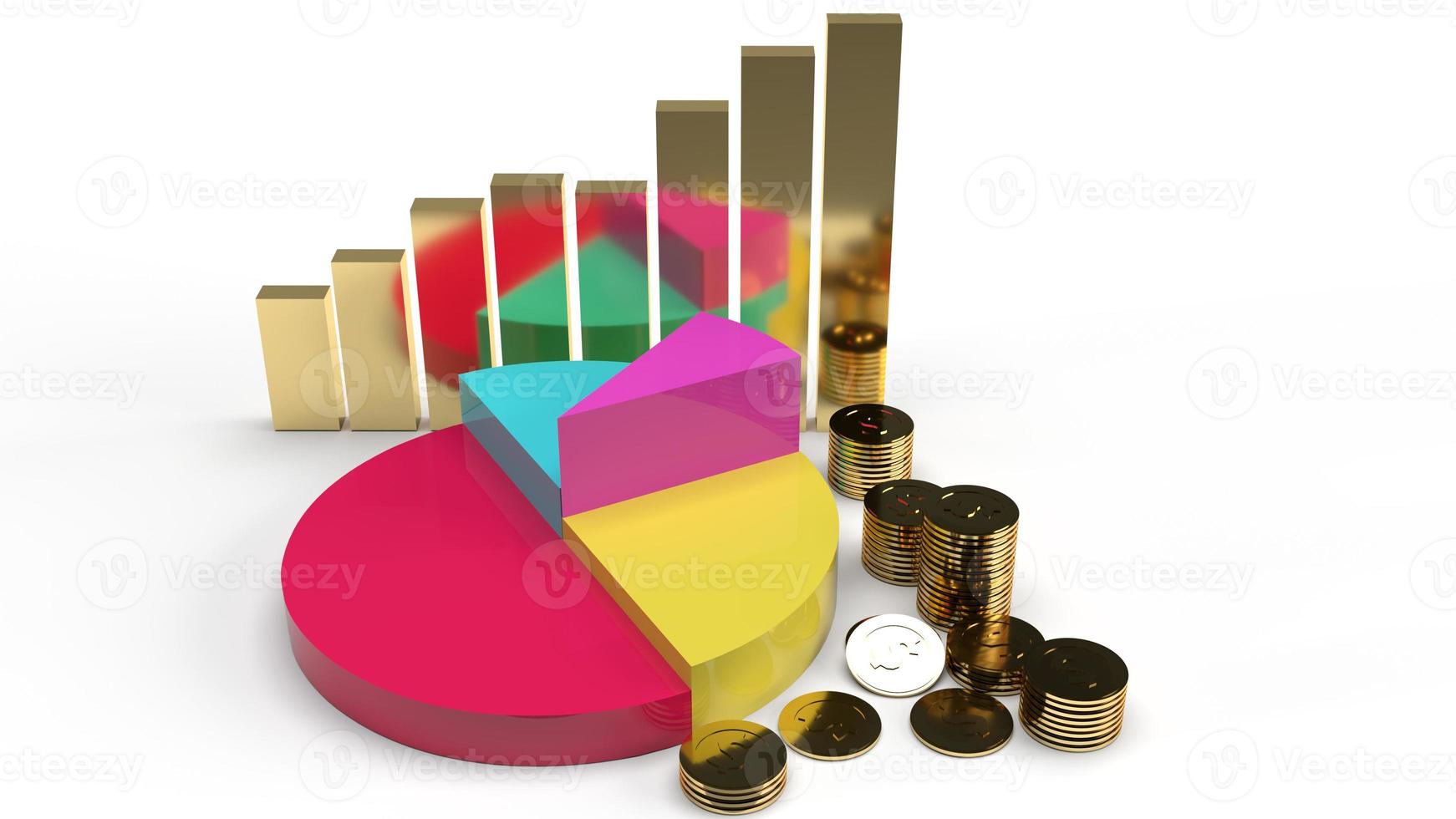 multicoloured pie chart 3d rendering on white background for business content. photo