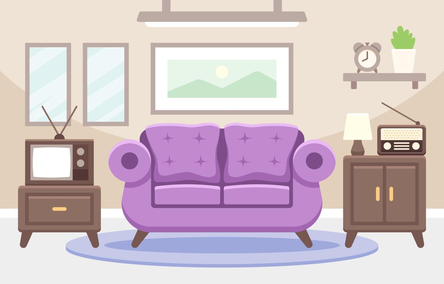 Retro Living Room Interior Background vector