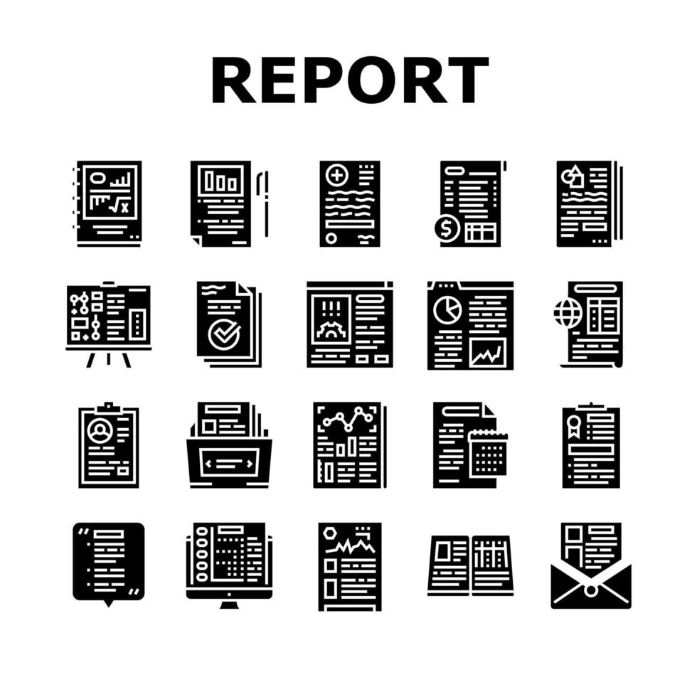 Reports Documentation Collection Icons Set Vector