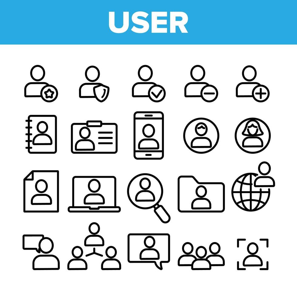 conjunto de iconos de línea delgada de signo de usuario de colección vector