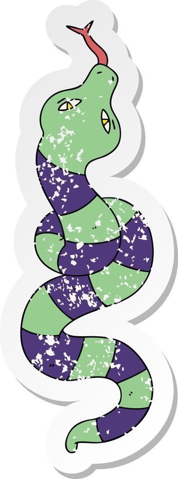 distressed sticker of a quirky hand drawn cartoon snake vector