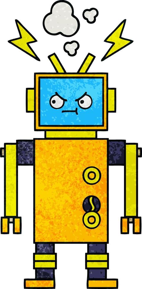 retro grunge texture cartoon malfunctioning robot vector