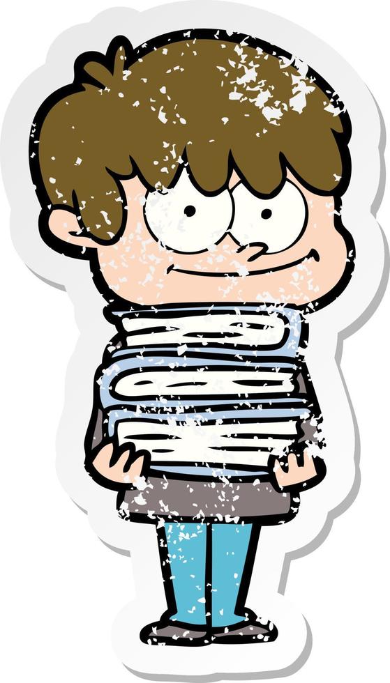 distressed sticker of a happy cartoon man vector