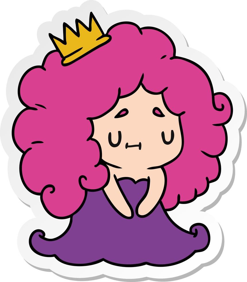 sticker cartoon of a cute kawaii princess girl vector