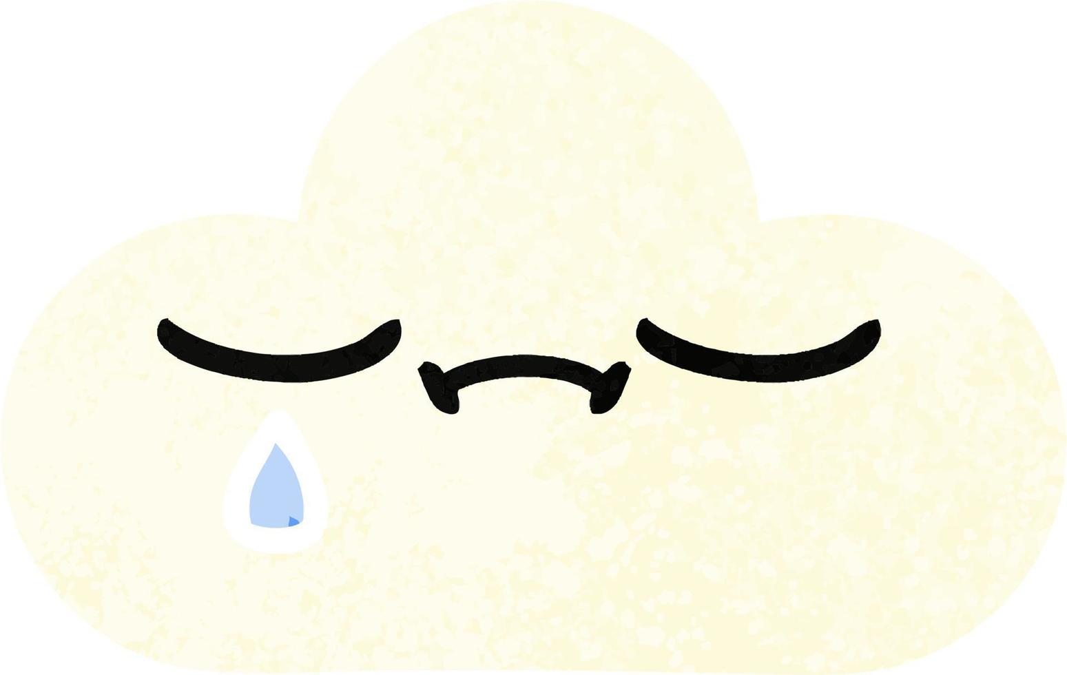 retro illustration style cartoon sad cloud vector