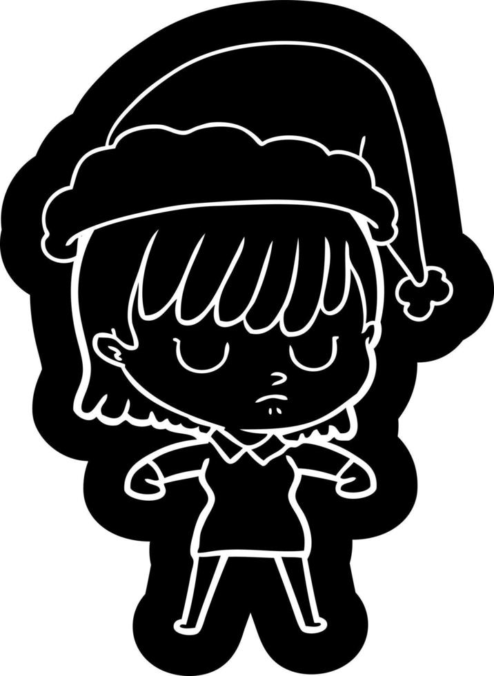 cartoon icon of a woman wearing santa hat vector