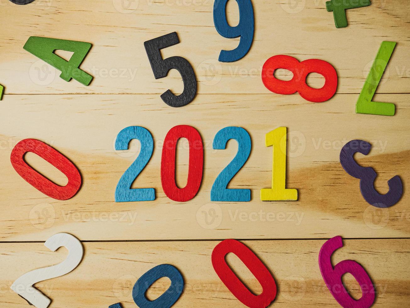The 2021 wood number multi colour  for new year content. photo