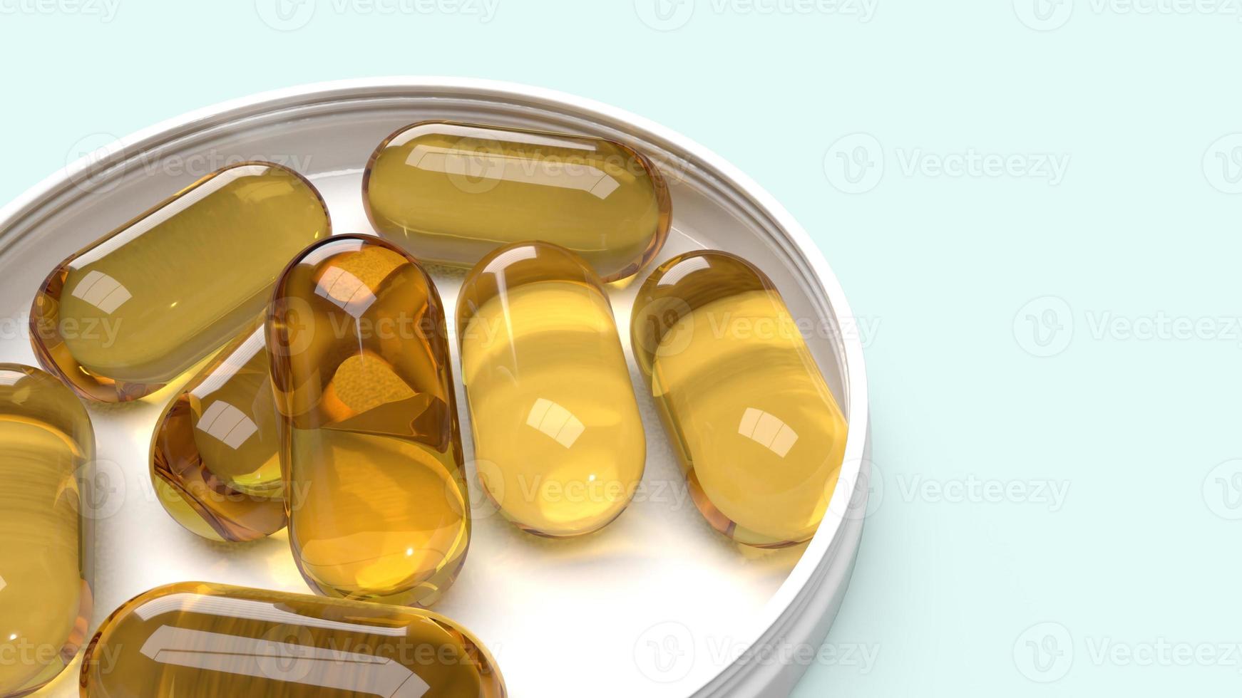 oil capsules on white plastic plate for medical content 3d rendering. photo